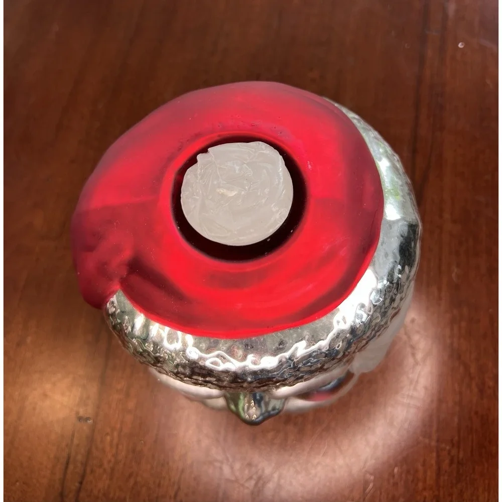 Vtg Dept 56 Christmas Candle Holder Mercury Glass Santa Votive Hand Painted‎